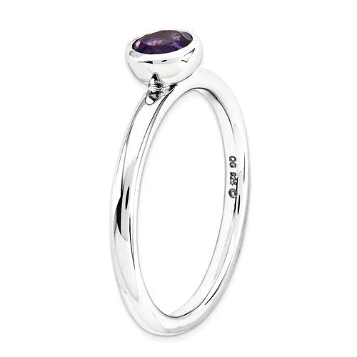 Sterling Silver Stackable Expressions Low 4mm Round Amethyst Ring