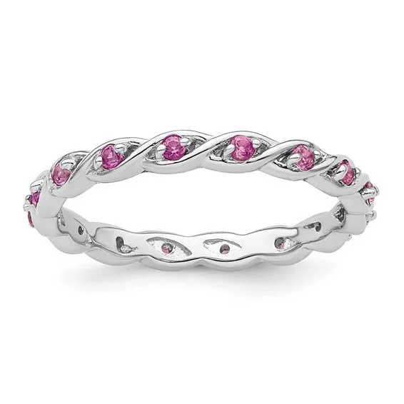 Sterling Silver Stackable Expressions Pink Sapphire Twist Eternity Ring