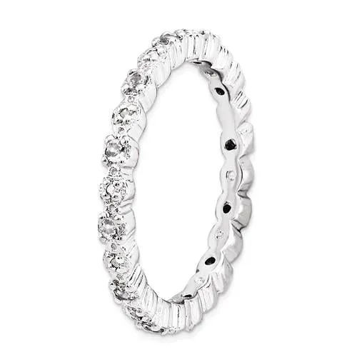 Sterling Silver Stackable Expressions White Topaz & Diamond Alternating Eternity Ring