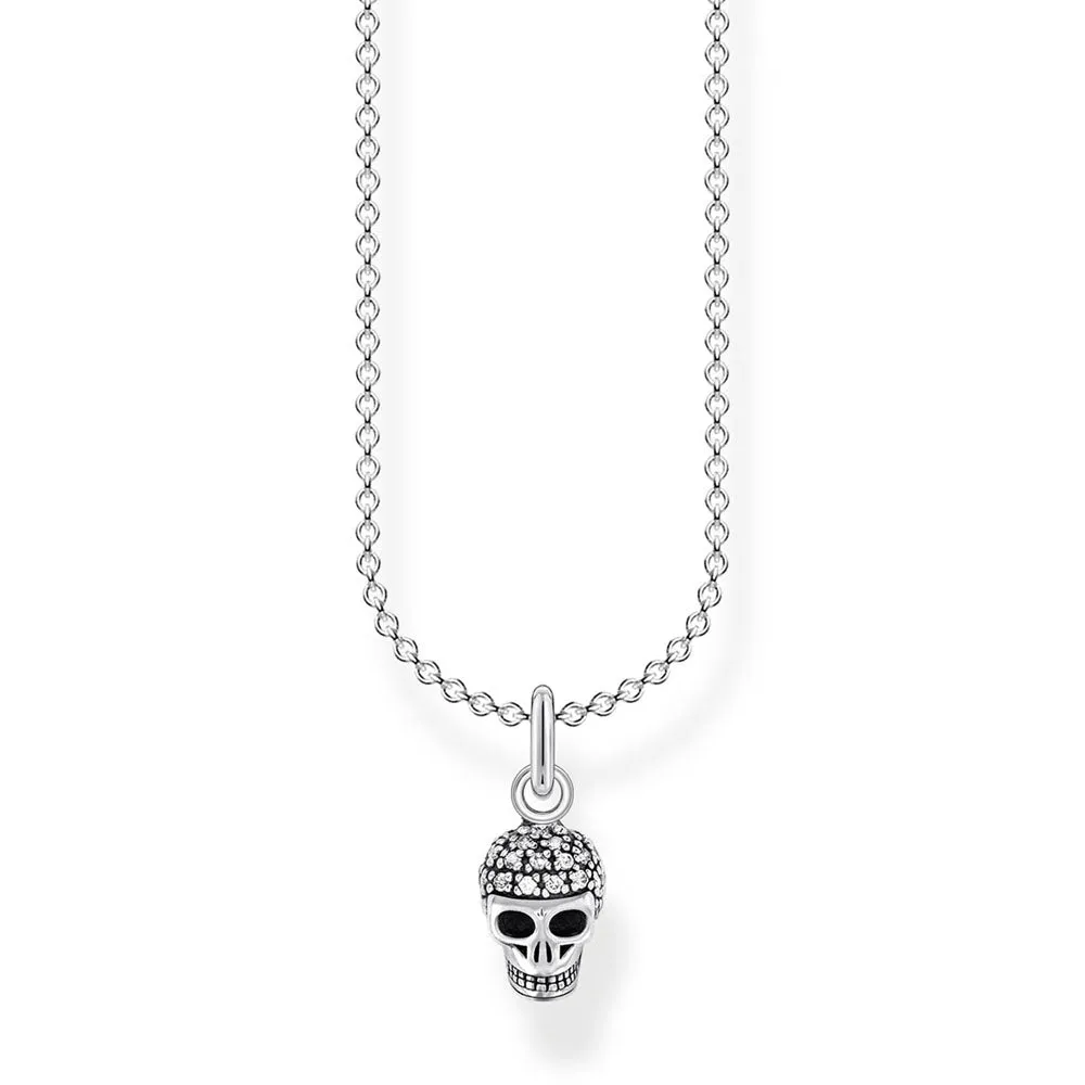 Sterling Silver Thomas Sabo Charm Club Skull Zirconia Necklace 38-45cm