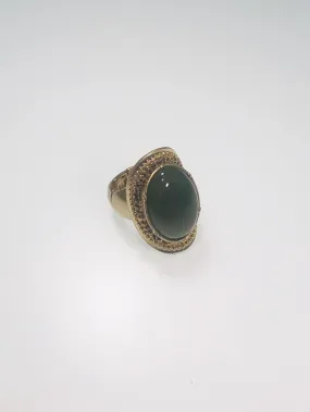 Stretch Ethnic Ring With Olive Green Stone