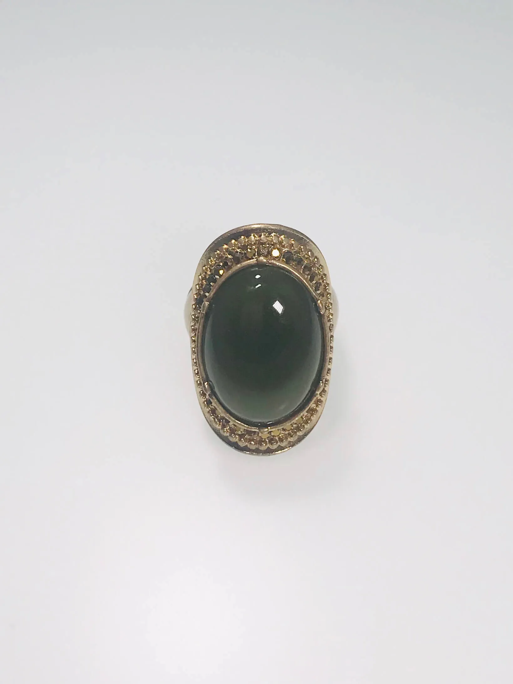 Stretch Ethnic Ring With Olive Green Stone