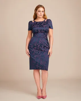 Stretch Jacquard Sheath Dress | Navy