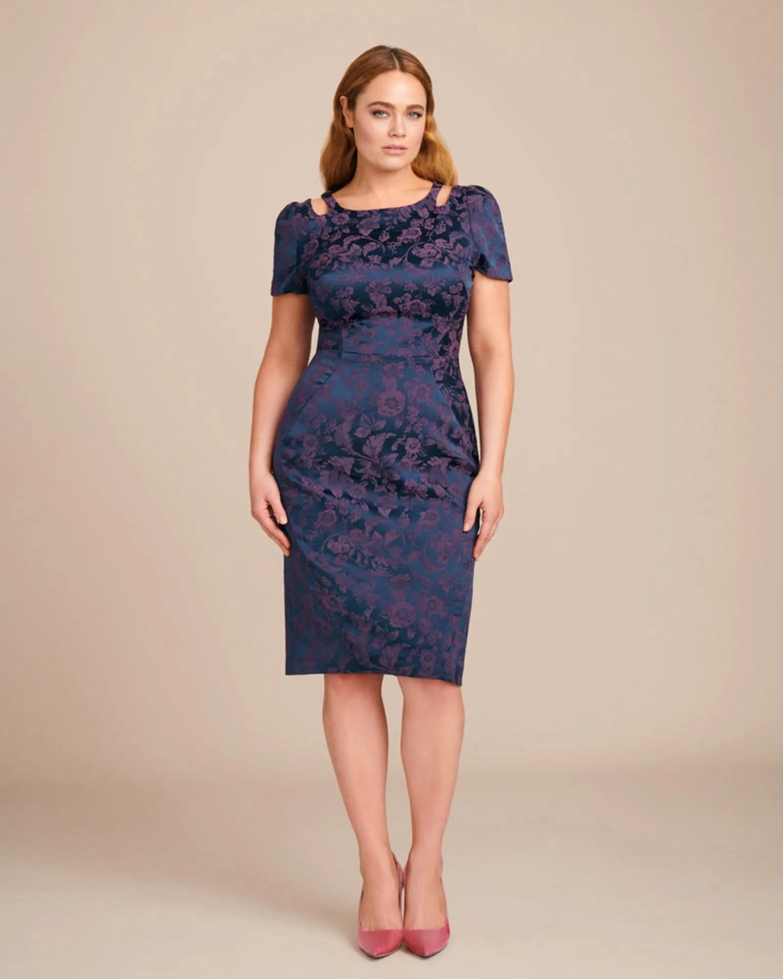 Stretch Jacquard Sheath Dress | Navy