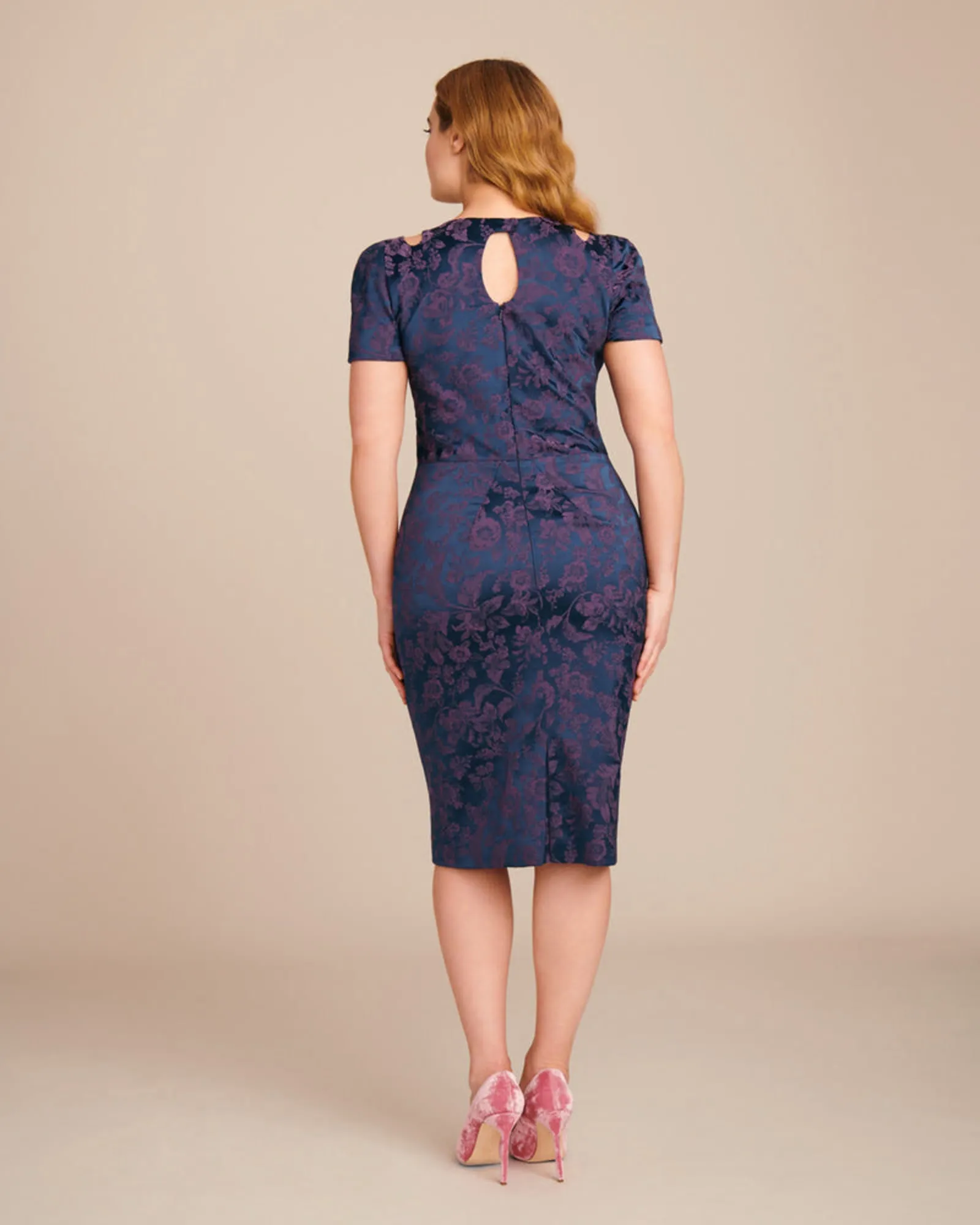 Stretch Jacquard Sheath Dress | Navy