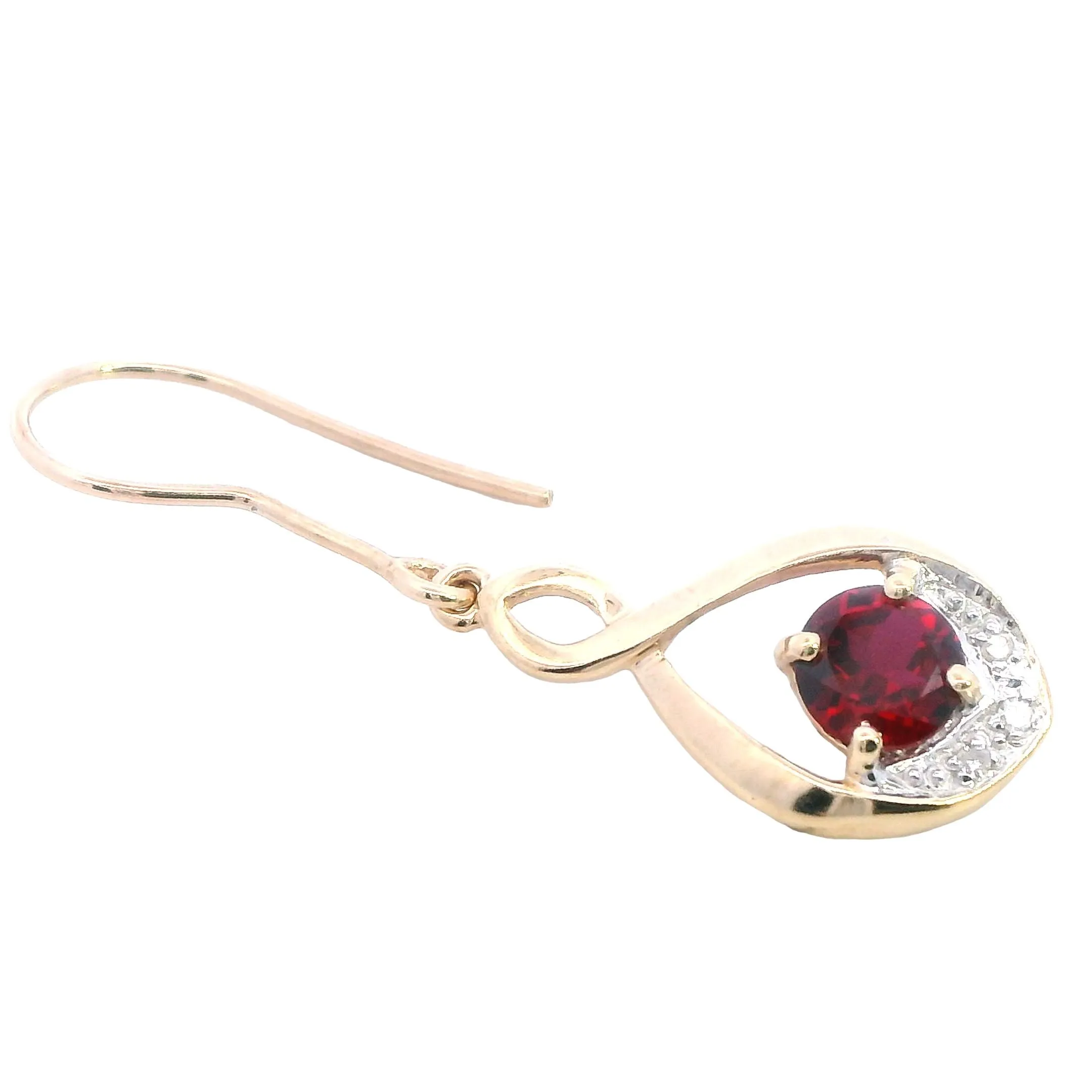 Stunning 9ct Yellow Gold Synthetic Ruby & Diamond Drop Earrings