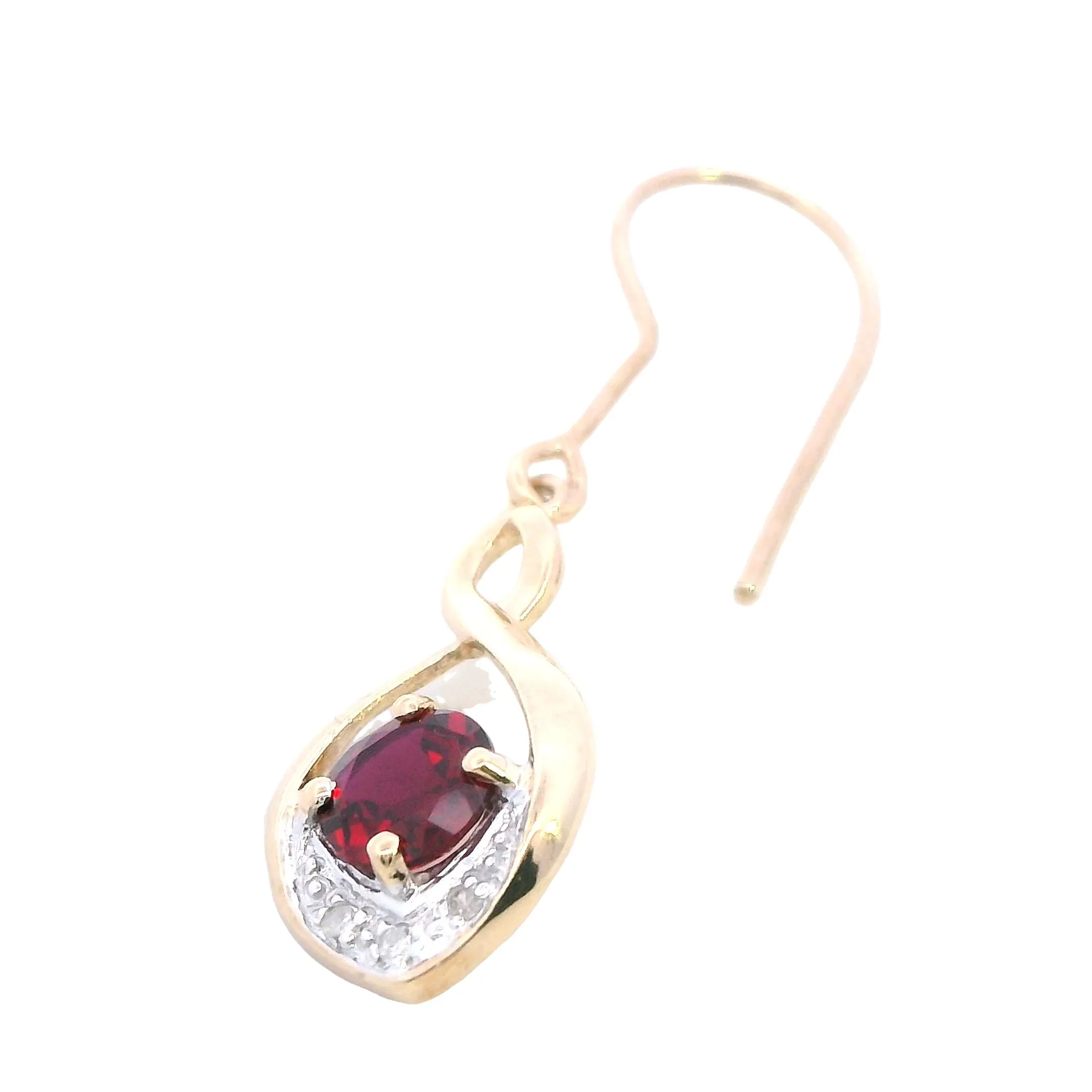 Stunning 9ct Yellow Gold Synthetic Ruby & Diamond Drop Earrings