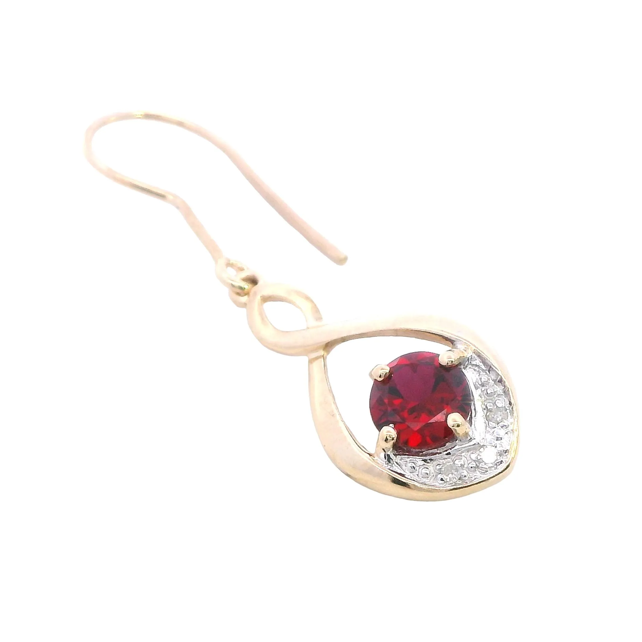 Stunning 9ct Yellow Gold Synthetic Ruby & Diamond Drop Earrings