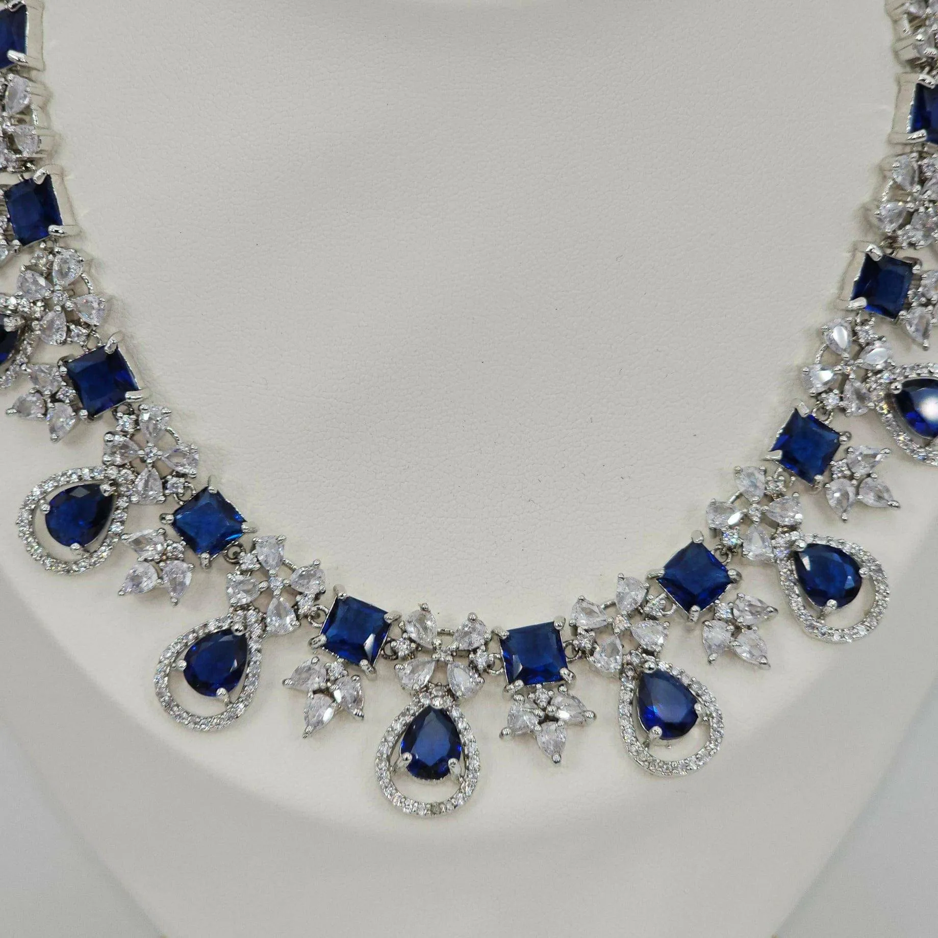 Stunning Amal American Diamond Necklace Set - Silver CZ Gems for a Glamorous Look