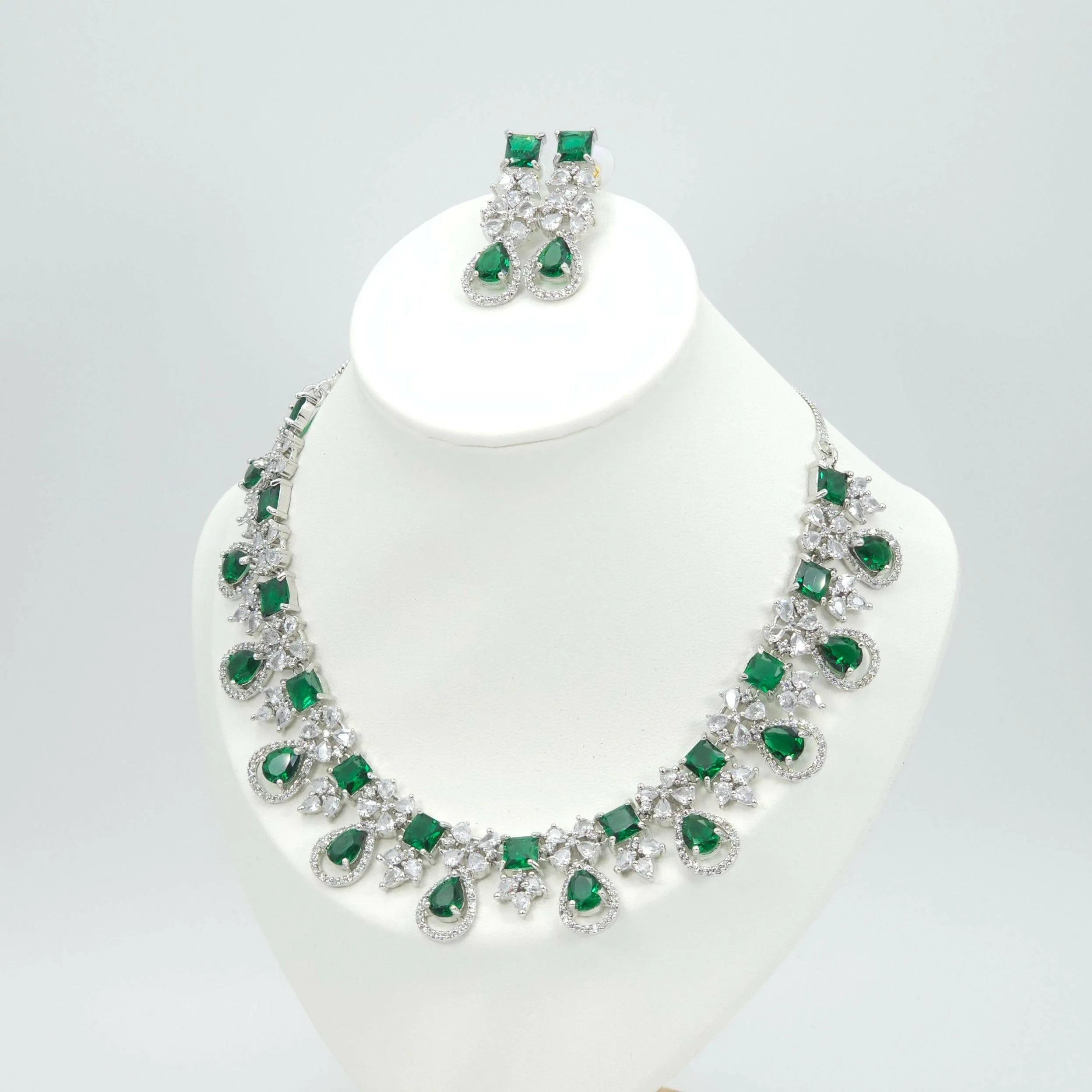 Stunning Amal American Diamond Necklace Set - Silver CZ Gems for a Glamorous Look