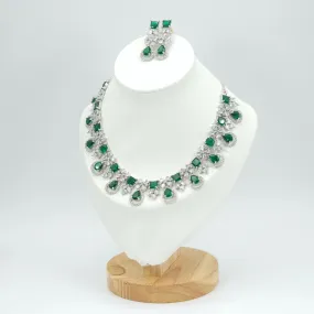 Stunning Amal American Diamond Necklace Set - Silver CZ Gems for a Glamorous Look