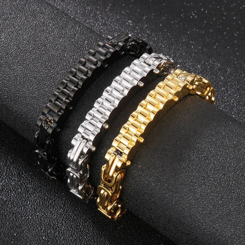 Stylish Personalized Titanium Steel Emperor Chain Bracelet for Men - Curved Design with Vacuum Plating