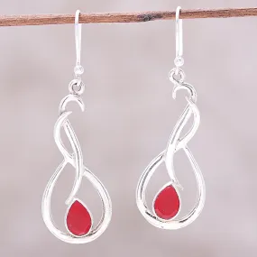 Swirl Motif Ruby Dangle Earrings from India - Fiery Dance | NOVICA