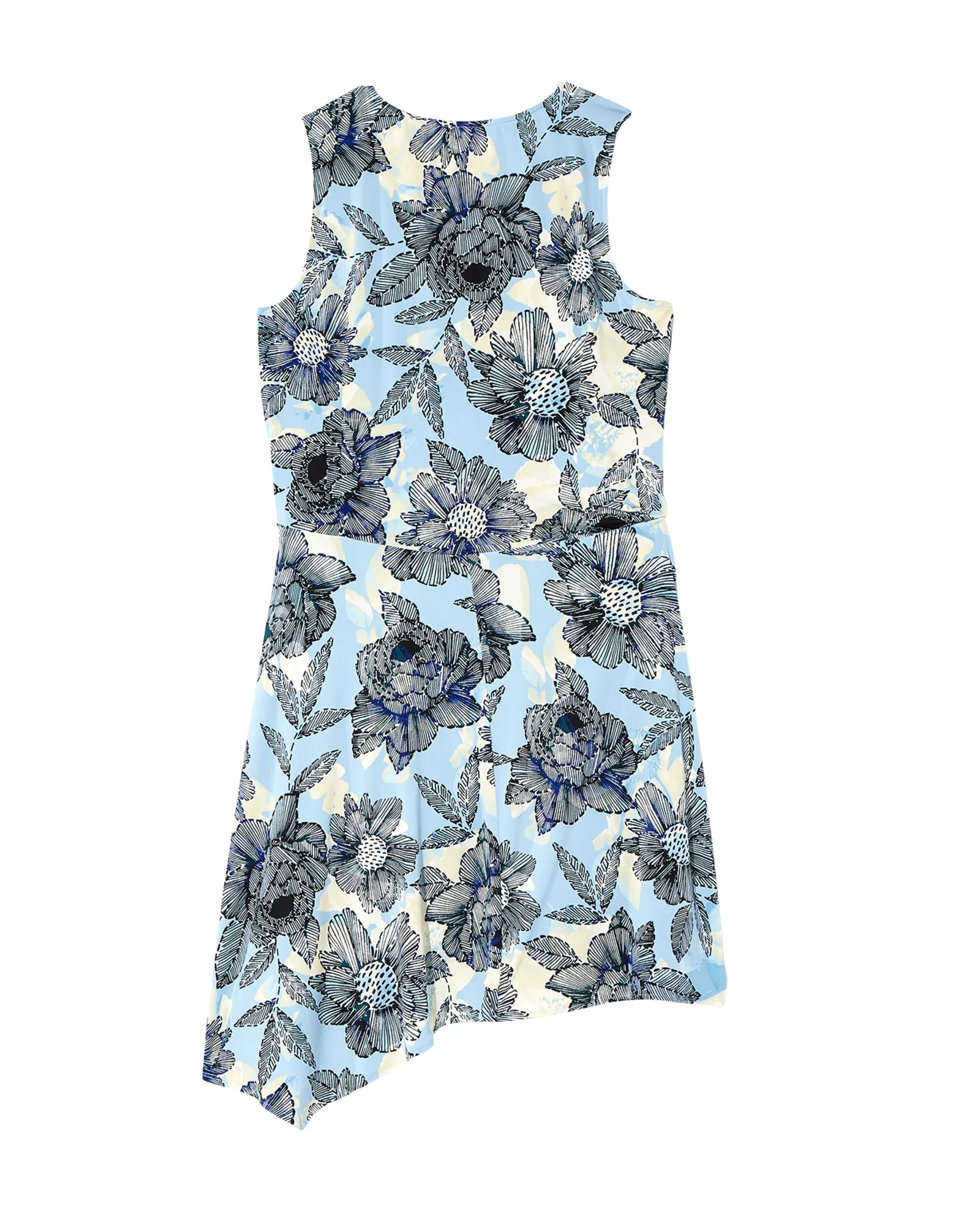 Tahiti Asymmetrical Sleeveless Dress | White / Light Blue