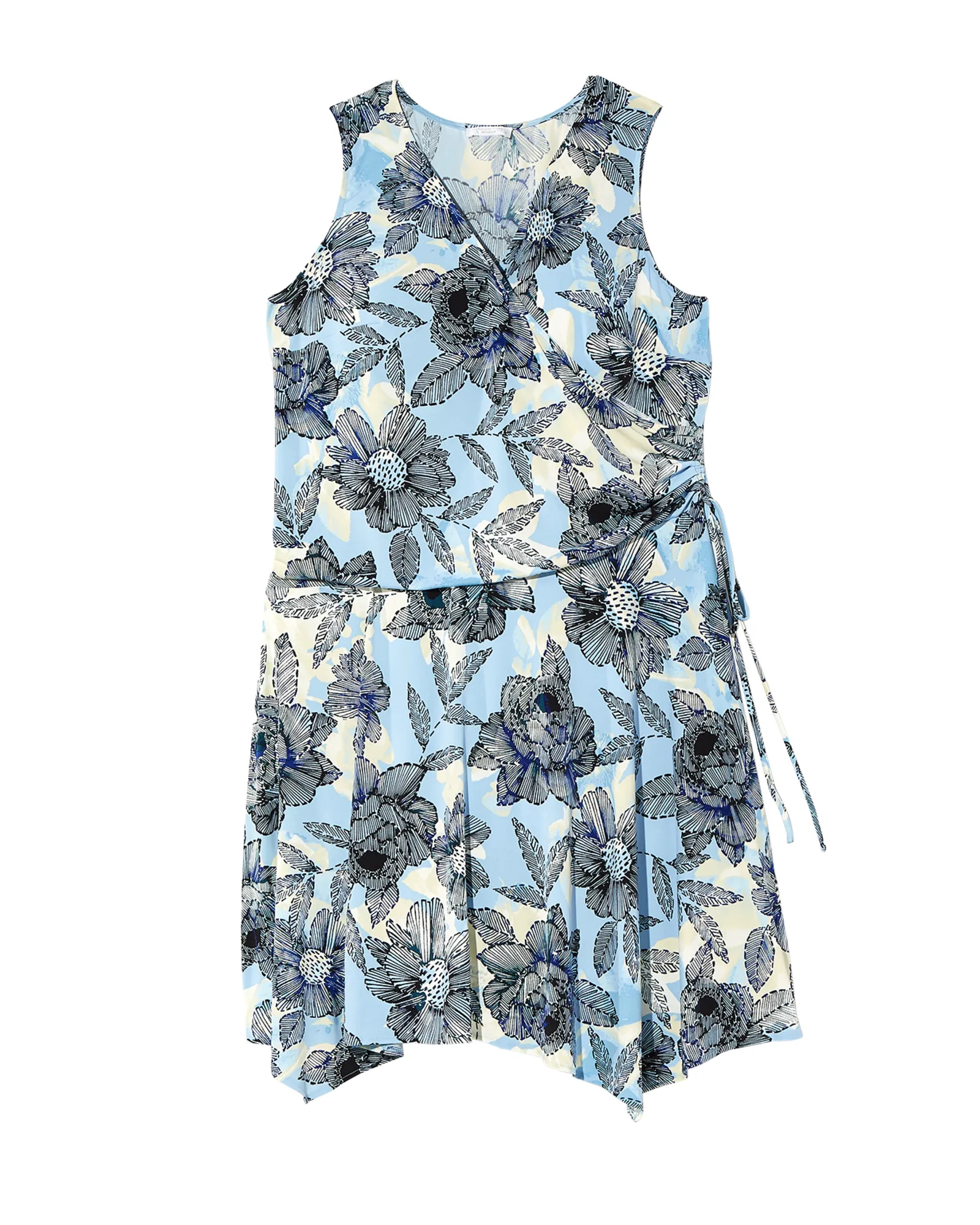 Tahiti Asymmetrical Sleeveless Dress | White / Light Blue