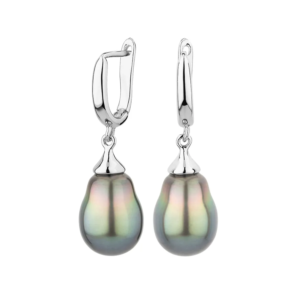 Tahitian pearl drop earrings in sterling silver