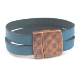 Teal Blue Double Strand Flat Leather Bracelet