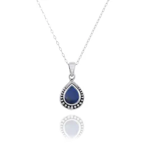 Teardrop Shaped Oxidized Silver Pendant with Lapis