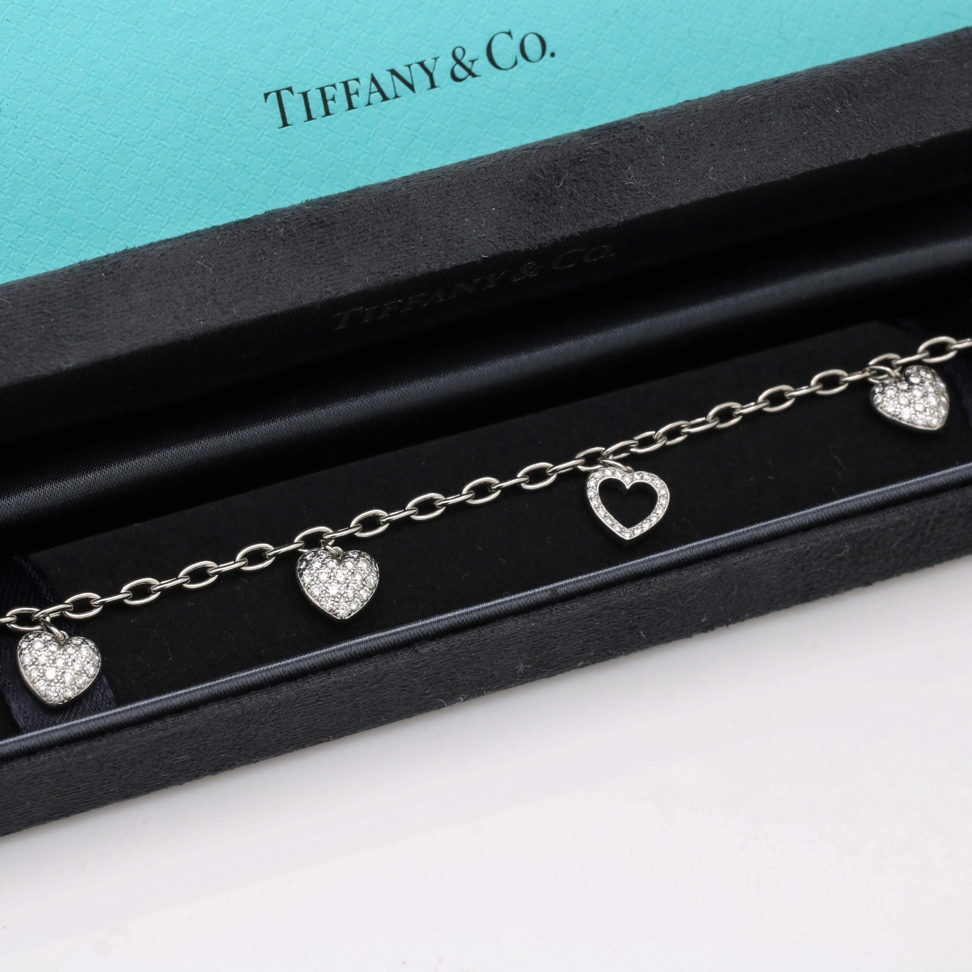 Tiffany & Co. Pave Diamond Hearts Charm Bracelet in Platinum