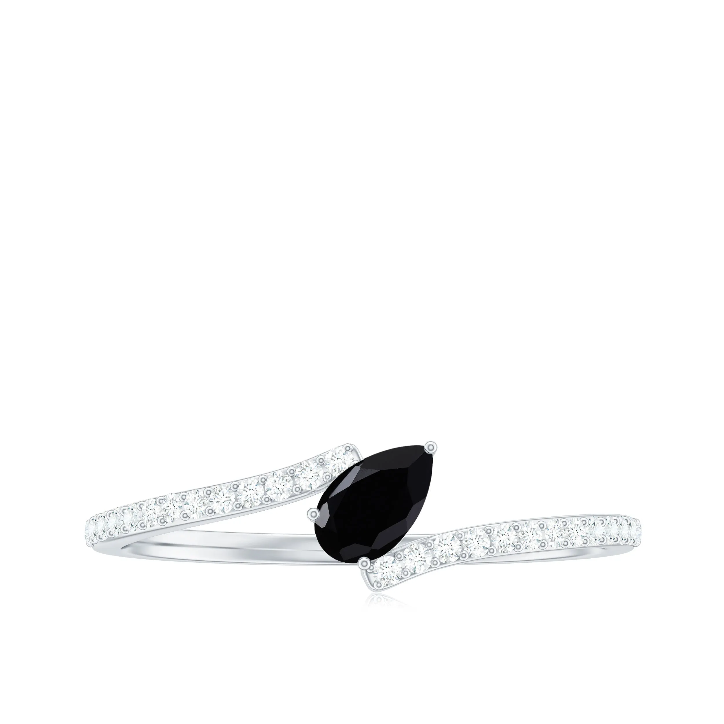 Tilted Pear Shape Black Spinel and Diamond Bypass Promise Ring