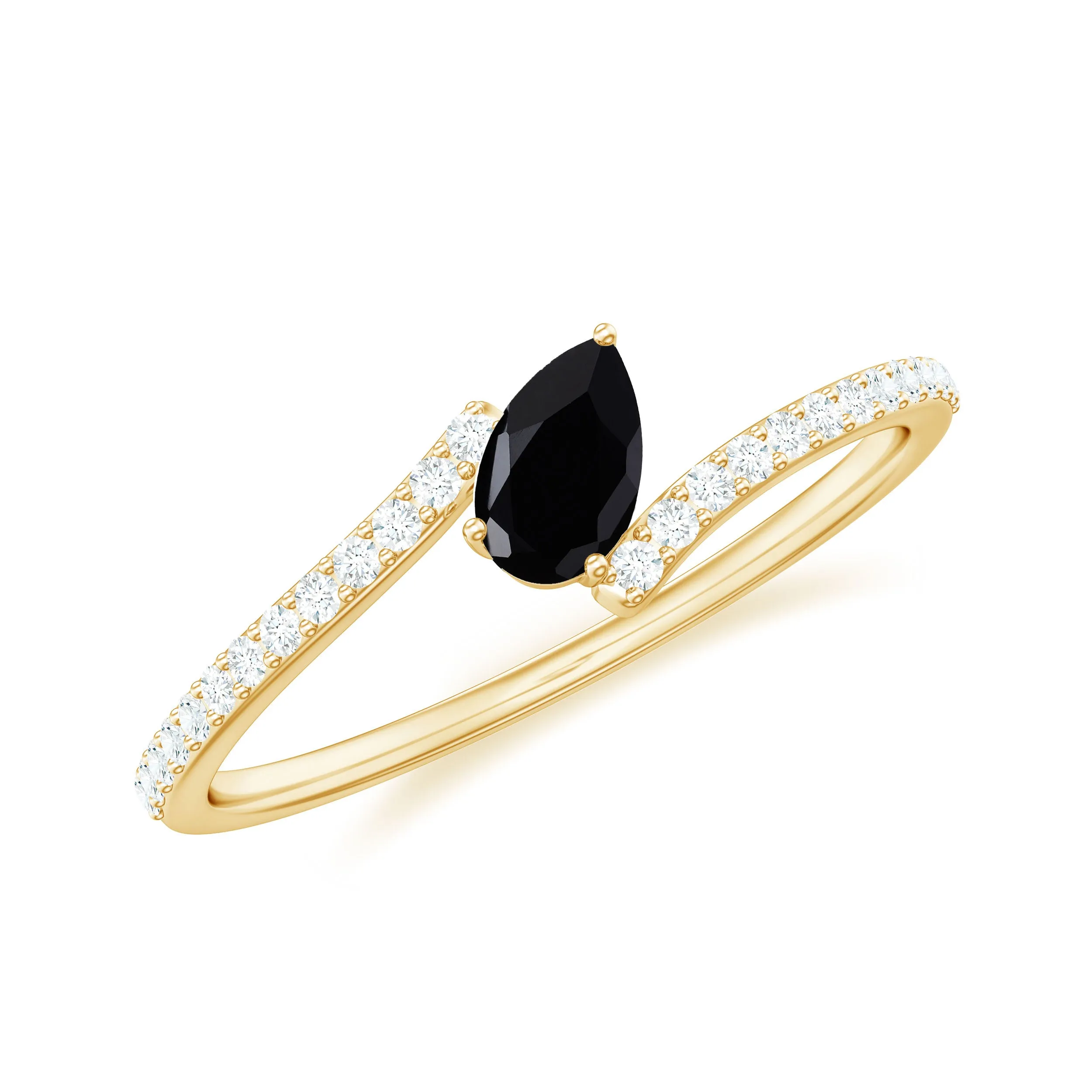 Tilted Pear Shape Black Spinel and Diamond Bypass Promise Ring