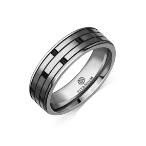 Titanium Flat Court Brick Patterned Ring