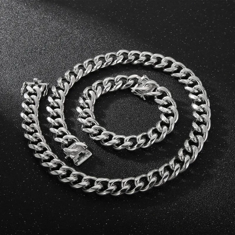 Titanium Steel Cuban Link Bracelet Necklace for Men - European and American Trend