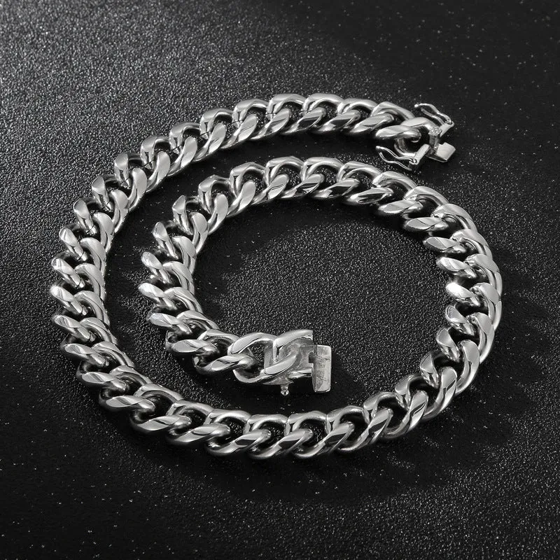 Titanium Steel Cuban Link Bracelet Necklace for Men - European and American Trend