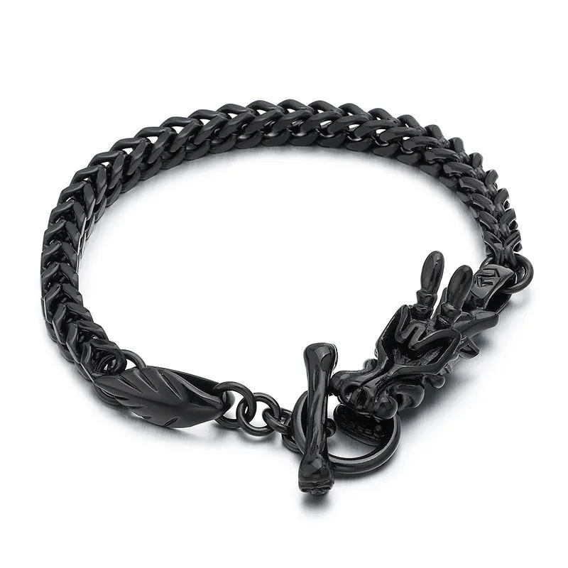 Titanium Steel Men's Zodiac Bracelet with 18K Gold Keel Design - Simple Positive and Negative Chain