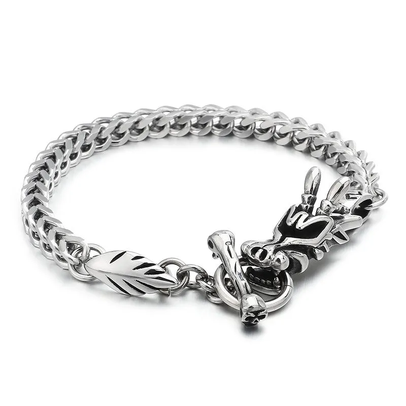 Titanium Steel Men's Zodiac Bracelet with 18K Gold Keel Design - Simple Positive and Negative Chain