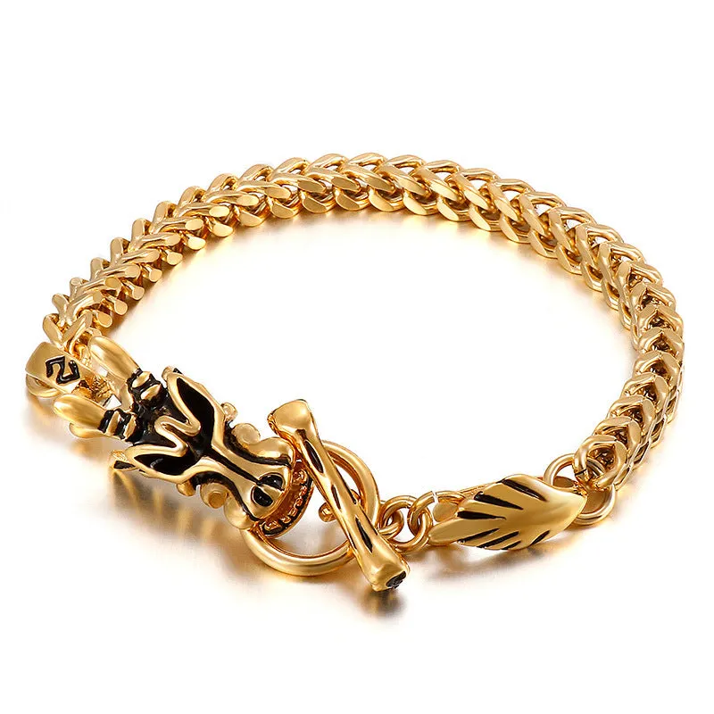 Titanium Steel Men's Zodiac Bracelet with 18K Gold Keel Design - Simple Positive and Negative Chain