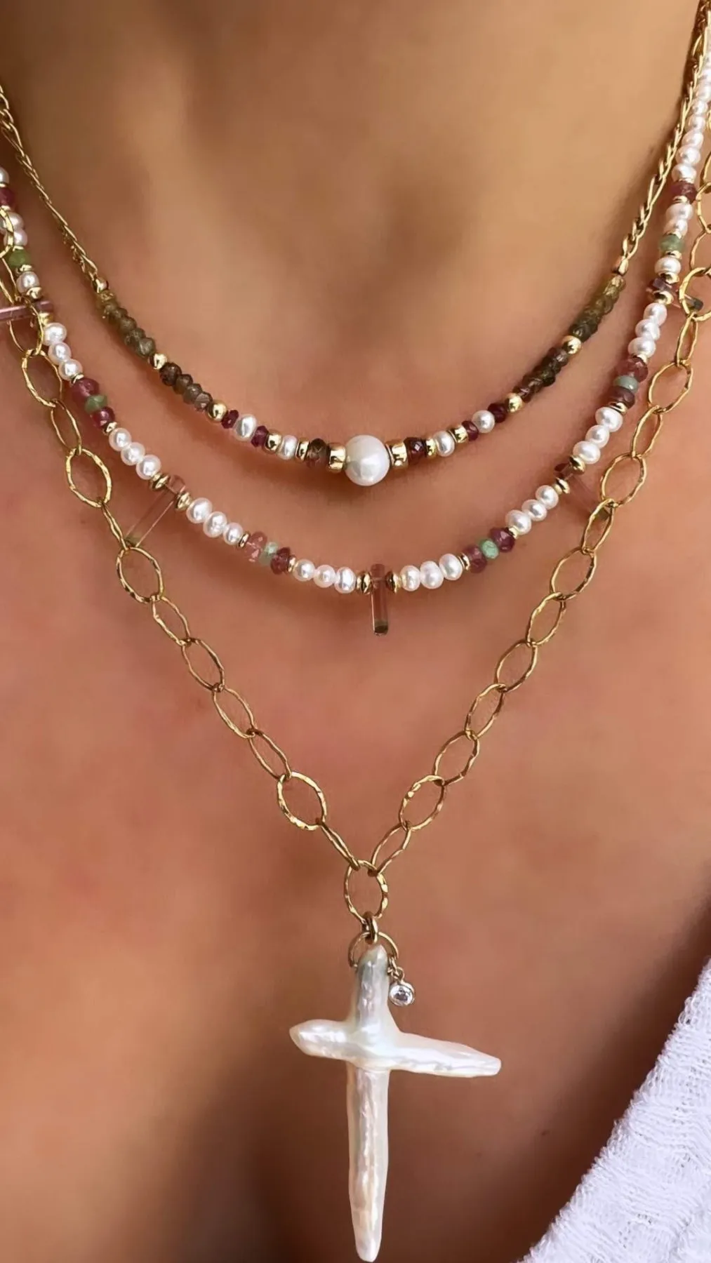 Tourmaline & Pearl Gemstone Bead Necklace