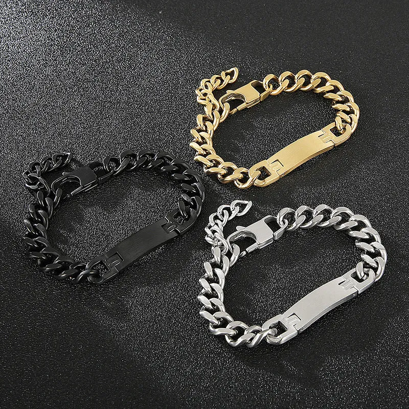 Trendy Hip Hop Cuban Chain Bracelet for Men - European and American Style Titanium Steel Accessory