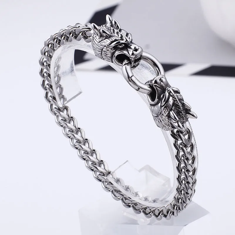 Trendy Stainless Steel Titanium Punk Bracelet for Men - Bold Dragon Design