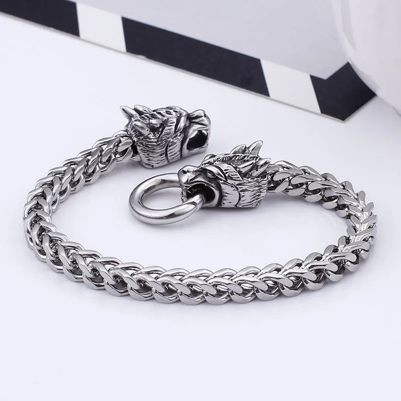 Trendy Stainless Steel Titanium Punk Bracelet for Men - Bold Dragon Design