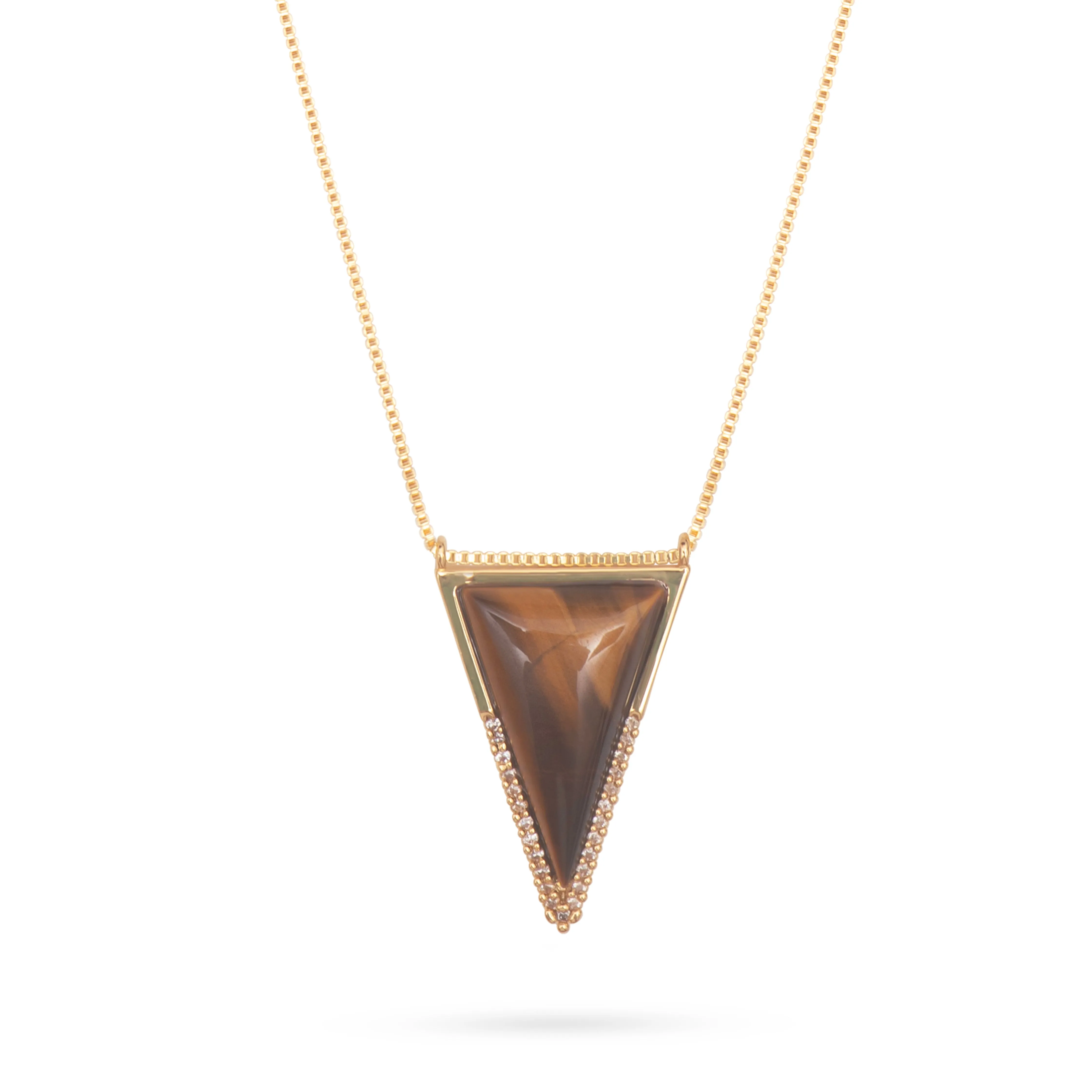 Triangle Pendant Necklace Tiger Eye