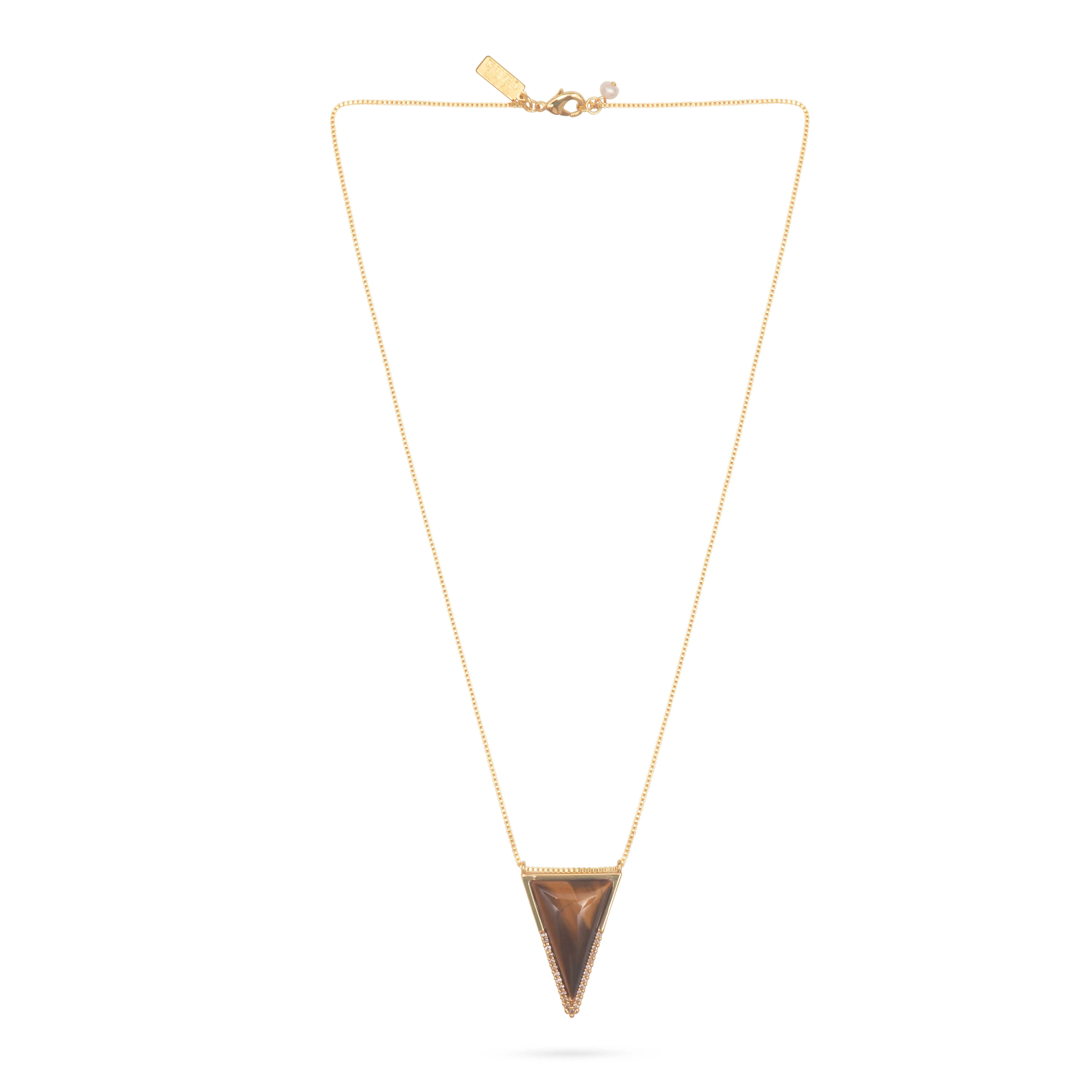 Triangle Pendant Necklace Tiger Eye