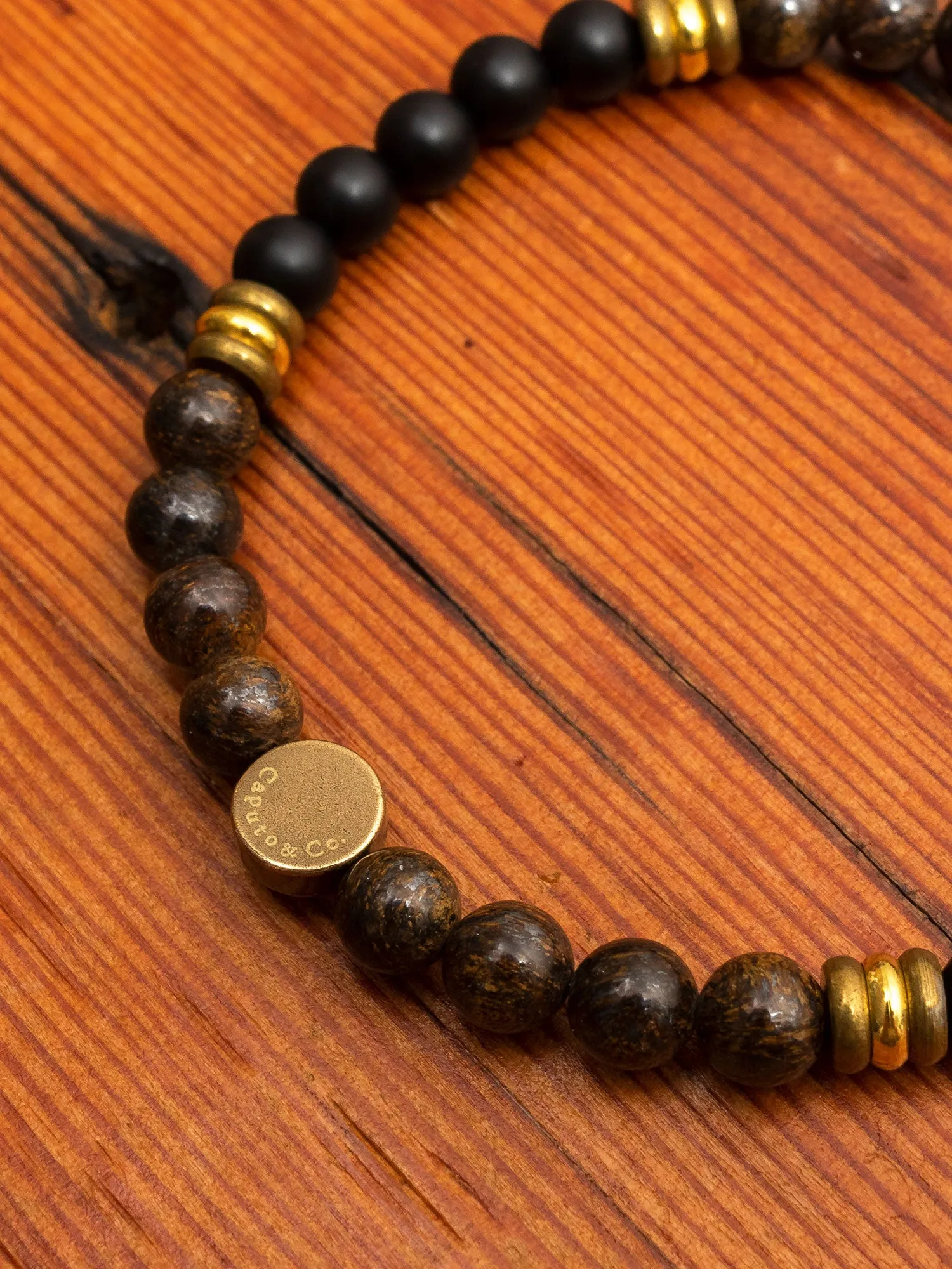 Triple Ring Gemstone Stretch Bracelet in Bronzite