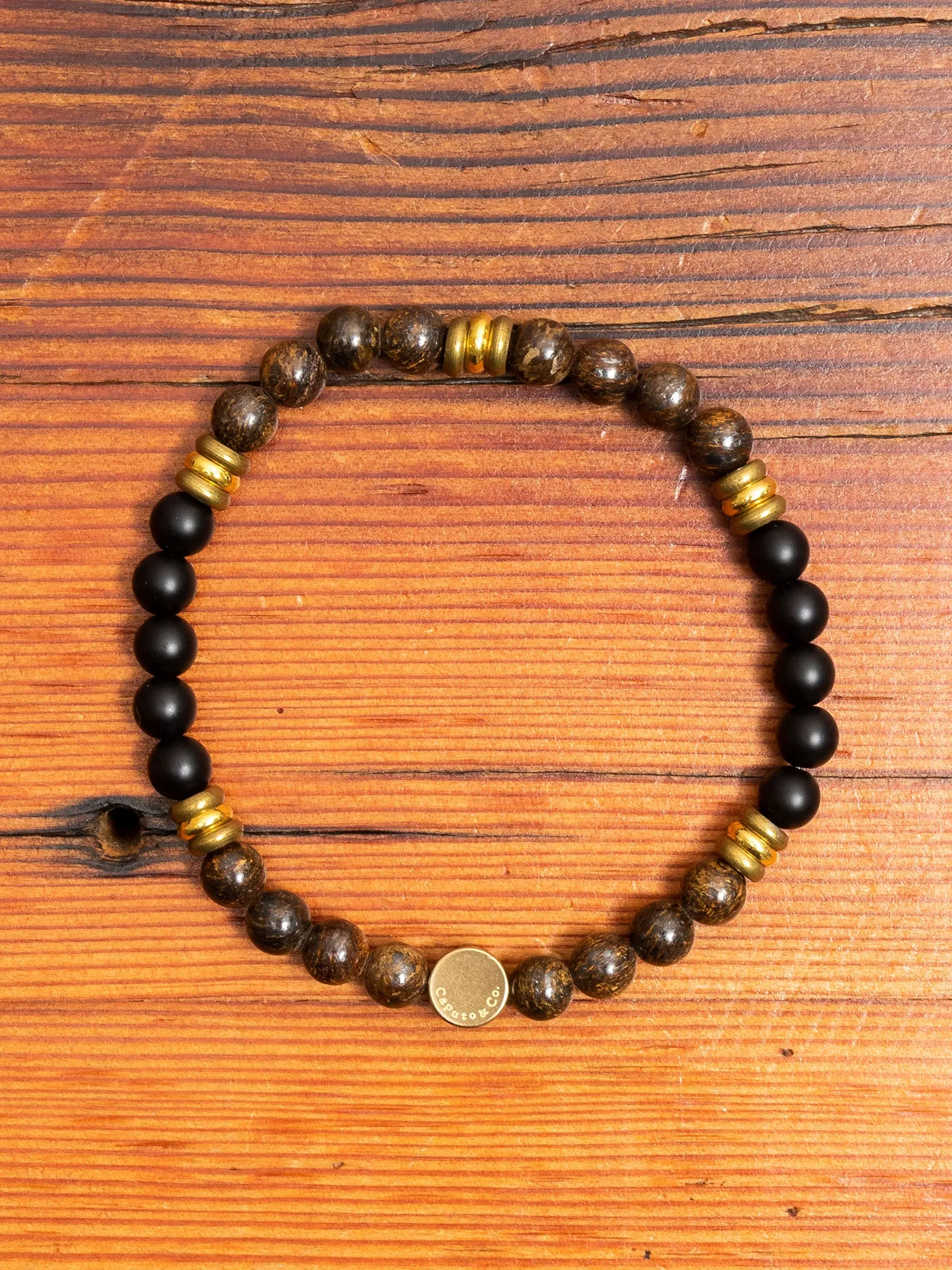 Triple Ring Gemstone Stretch Bracelet in Bronzite