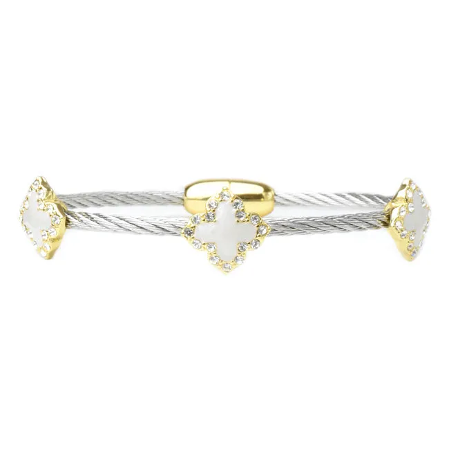 Two Tone CZ Magnetic Clover Bracelet