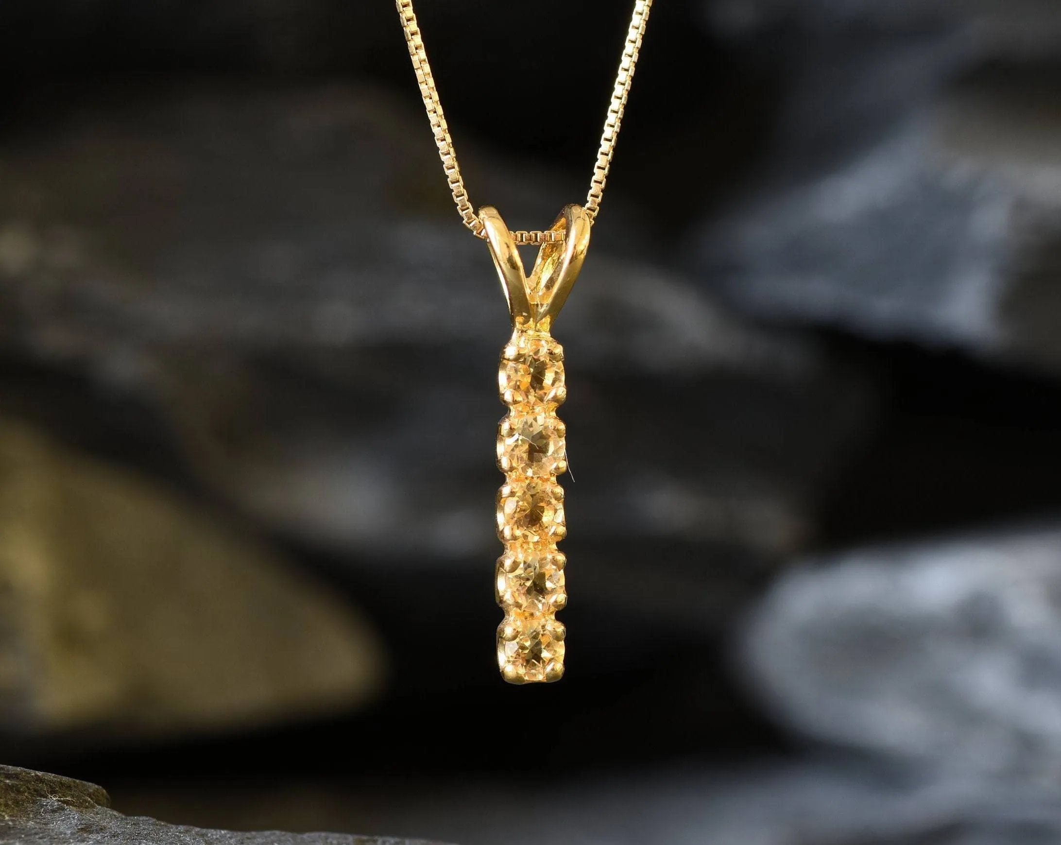 Vertical Citrine Pendant - Natural Citrine Necklace, November Birthstone Pendant