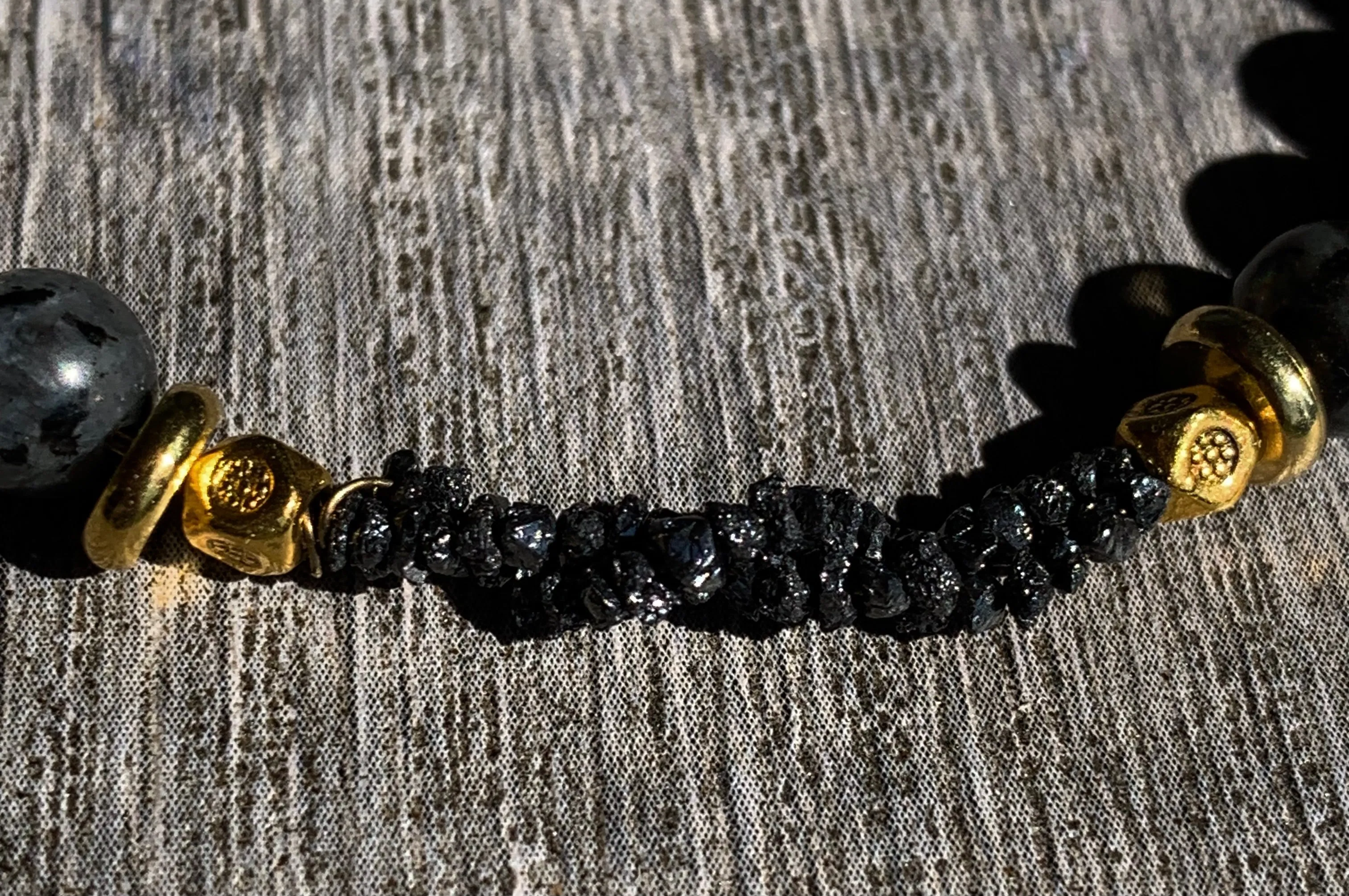 Victor Handmade Black Diamond, Labradorite, Austrian Crystal, and Gold Plated Hematite Expandable Bracelet