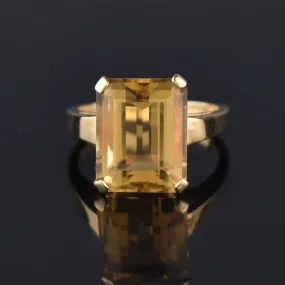 Vintage 14K Gold Emerald Cut 7.5 CTW Citrine Ring