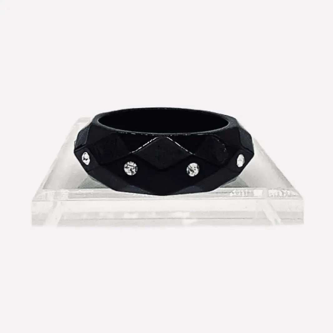 Vintage Black Faceted Bangle with Rhinestones