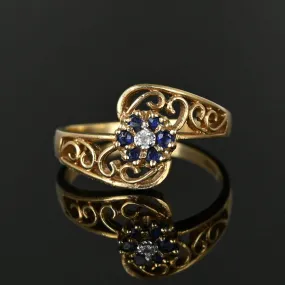 Vintage Gold Filigree Bypass Sapphire Cluster Ring