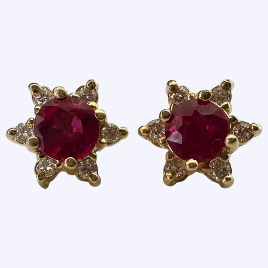 Vintage Ruby and Diamond Star Earrings