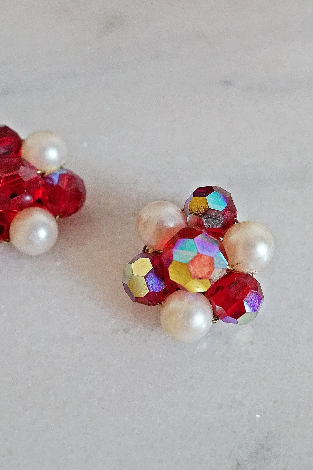 Vintage Ruby Red  Cluster Earrings