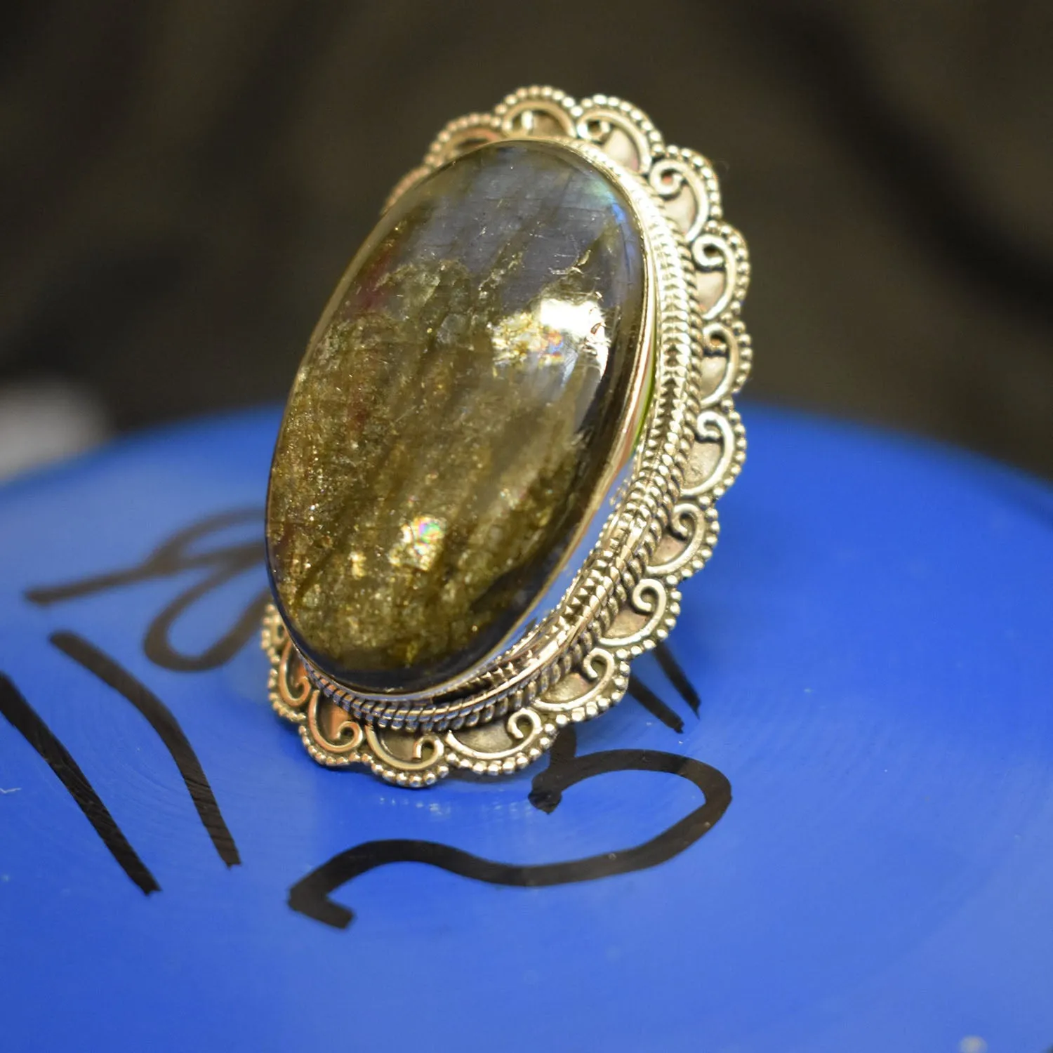 Vintage Set Labradorite Ring (925) Sterling Silver