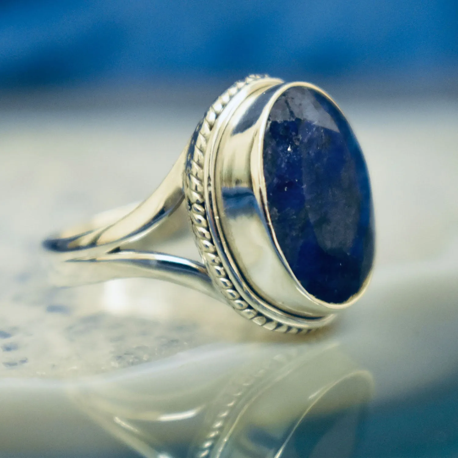 Vintage set Sapphire Ring (925) Sterling Silver