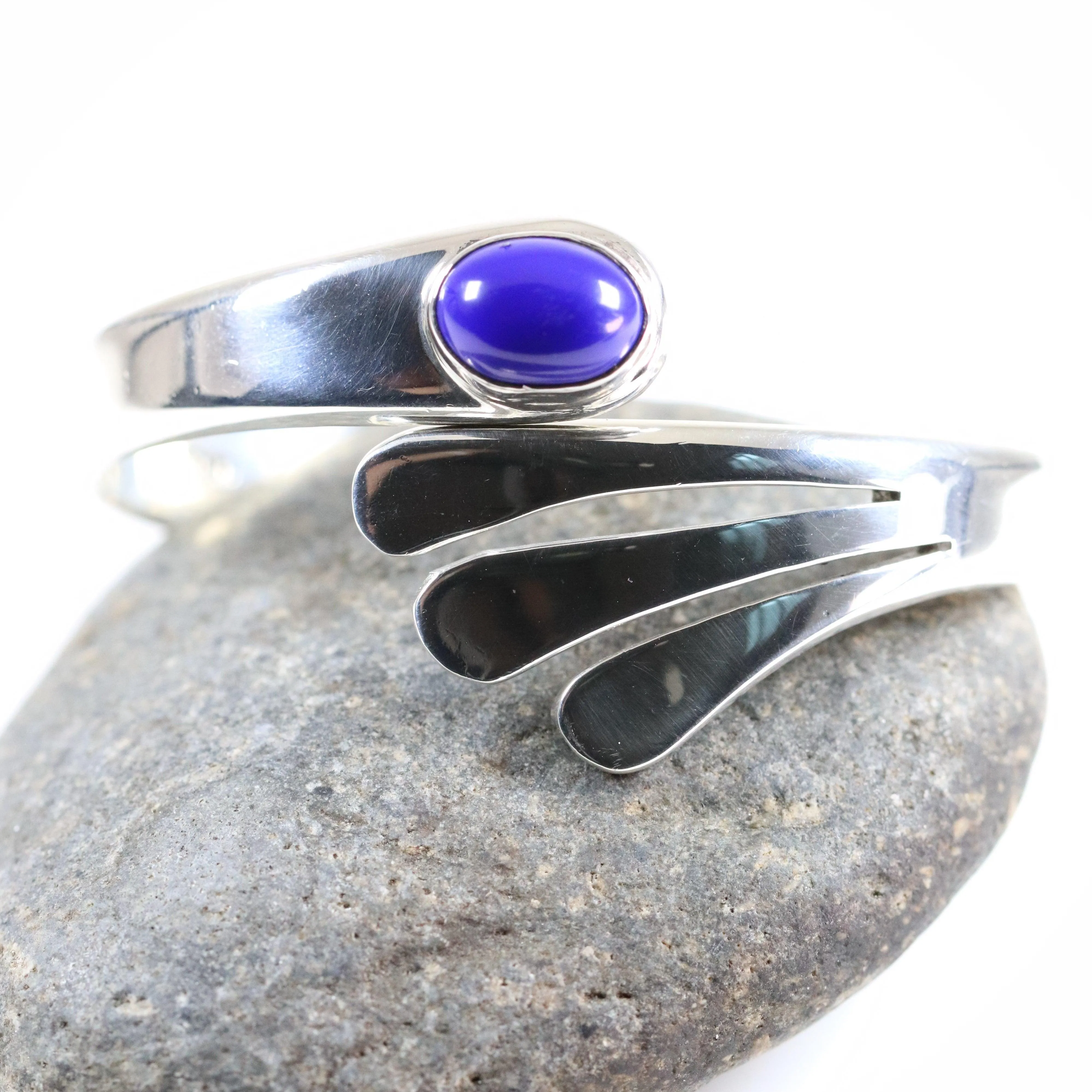 Vintage Silver Mexican Jewelry | Lapis Lazuli Modernist Bracelet